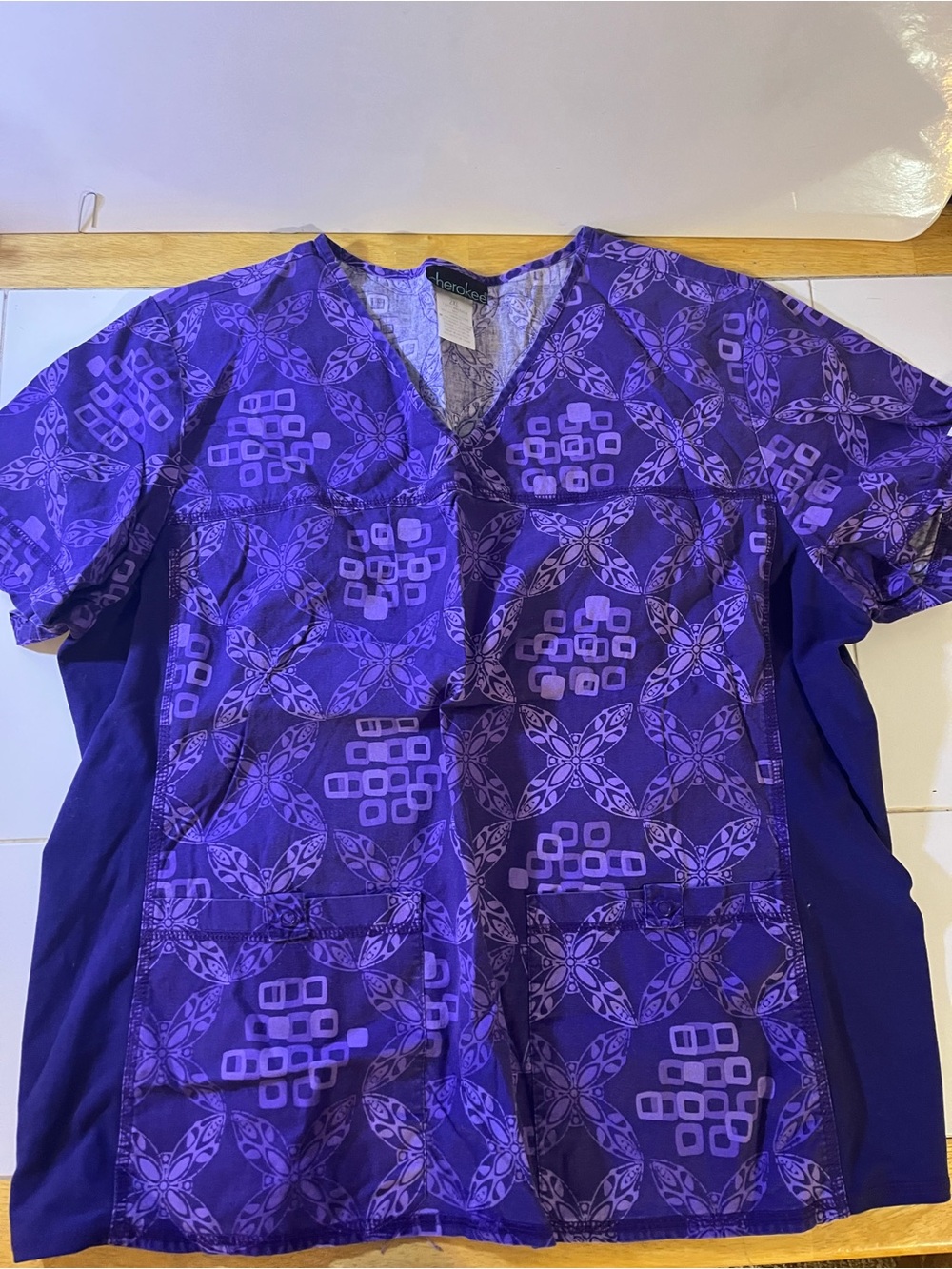 Cherokee Purple Patterned V-Neck Scrub Top
